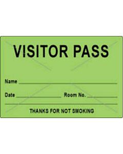 Visitor Pass Label Tamper-Evident Paper Permanent "Visitor Pass Name" 3" Core 3" x 2" Fl. Green, 1000 per Roll