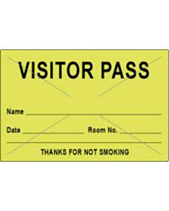Visitor Pass Label Tamper-Evident Paper Permanent "Visitor Pass Name" 3" Core 3" x 2" Fl. Yellow, 1000 per Roll