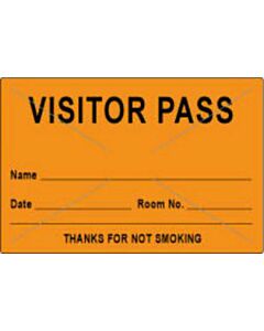 Visitor Pass Label Tamper-Evident Paper Permanent "Visitor Pass Name" 3" Core 3" X 2" Fl. Orange, 1000 per Roll