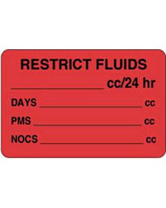 Label Paper Removable Restrict Fluids 4" x 2 5/8", Fl. Red, 500 per Roll