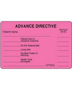 Label Paper Permanent Advance Directive  4"x2 5/8" Fl. Pink 500 per Roll