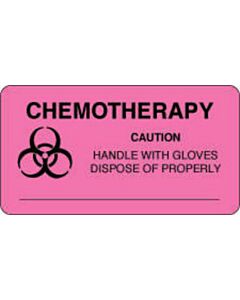 Communication Label (Paper, Permanent) Chemotherapy Caution 3" x 1 5/8" Fluorescent Pink - 1000 per Roll