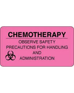Communication Label (Paper, Permanent) Chemotherapy Observe 3" x 1 5/8" Fluorescent Pink - 1000 per Roll