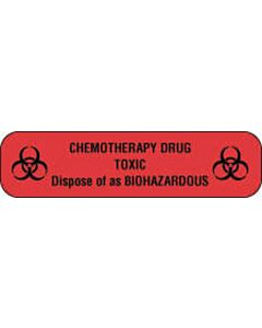 Communication Label (Paper, Permanent) Chemotherapy Drug 2" x 1/2" Fluorescent Red - 1000 per Roll
