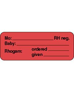 Label Paper Permanent Mo:___ Rh Neg. Baby: 2 1/4" x 7/8", Fl. Red, 1000 per Roll
