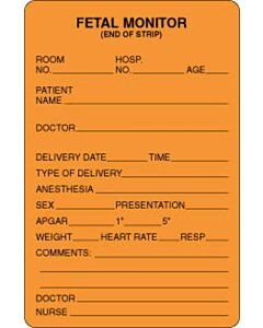 Label Paper Permanent Fetal Monitor  2 5/8"x4" Fl. Orange 500 per Roll