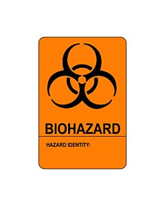 Hazard Label (Paper, Permanent) Biohazardhazard  2"x3" Fluorescent Orange - 500 Labels per Roll