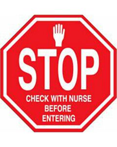 Label Paper Removable Stop Check with Nurse, Red, 50 per Package