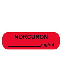 Anesthesia Label (Paper, Permanent) Norcuron mg/ml 1 1/4" x 3/8" Fluorescent Red - 1000 per Roll