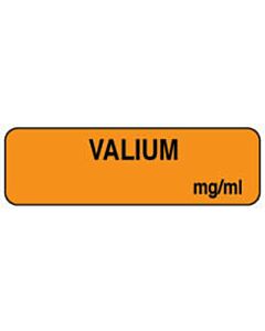 Anesthesia Label (Paper, Permanent) Valium mg/ml 1 1/4" x 3/8" Fluorescent Orange - 1000 per Roll