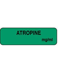Anesthesia Label (Paper, Permanent) Atropine mg/ml 1 1/4" x 3/8" Green - 1000 per Roll
