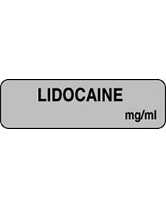 Anesthesia Label (Paper, Permanent) Lidocaine mg/ml 1 1/4" x 3/8" Gray - 1000 per Roll