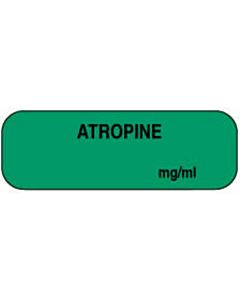Anesthesia Label (Paper, Permanent) Atropine mg/ml 1 1/2" x 1/2" Green - 1000 per Roll