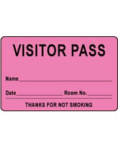 Visitor Pass Label Paper Removable "Visitor Pass Name" 1" Core 2-3/4" x 1-3/4" Fl. Pink, 1000 per Roll