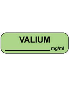 Anesthesia Label (Paper, Permanent) Valium mg/ml 1 1/4" x 3/8" Fluorescent Green - 1000 per Roll