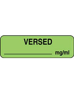 Anesthesia Label (Paper, Permanent) Versed mg/ml 1 1/4" x 3/8" Fluorescent Green - 1000 per Roll