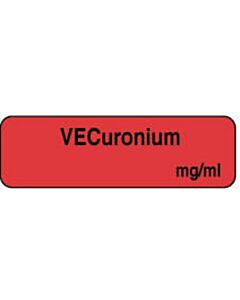 Anesthesia Label Tall-Man Lettering (Paper, Permanent) Vecuronium mg/ml 1 1/4" x 3/8" Fluorescent Red - 1000 per Roll