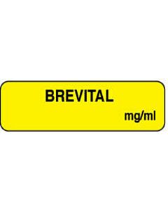 Anesthesia Label (Paper, Permanent) Brevital mg/ml 1 1/4" x 3/8" Yellow - 1000 per Roll