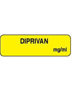 Anesthesia Label (Paper, Permanent) Diprivan mg/ml 1 1/4" x 3/8" Yellow - 1000 per Roll
