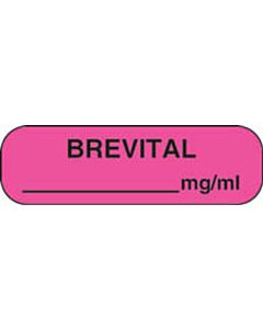 Anesthesia Label (Paper, Permanent) Brevital mg/ml 1 1/4" x 3/8" Fluorescent Pink - 1000 per Roll
