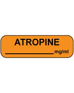 Anesthesia Label (Paper, Permanent) Atropine mg/ml 1 1/4" x 3/8" Fluorescent Orange - 1000 per Roll