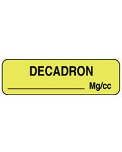 Anesthesia Label (Paper, Permanent) Decadron mg/ml 1 1/4" x 3/8" Fluorescent Yellow - 1000 per Roll