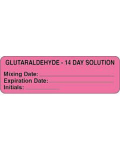Label Paper Removable Glutaraldehyde - 14" 4 x 1", 1/4", Fl. Pink, 500 per Roll
