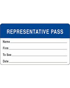 Visitor Pass Label Paper Removable "Representative Pass" 1" Core 2-3/4" X 1-3/4" Dark Blue, 1000 per Roll