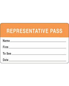 Visitor Pass Label Paper Removable "Representative Pass" 1" Core 2-3/4" X 1-3/4" Orange, 1000 per Roll