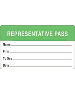 Visitor Pass Label Paper Removable "Representative Pass" 1" Core 2-3/4" X 1-3/4" Light Green, 1000 per Roll