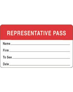 Visitor Pass Label Paper Removable "Representative Pass" 1" Core 2-3/4" X 1-3/4" Red, 1000 per Roll
