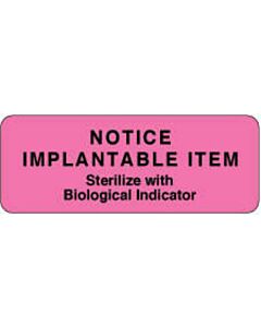 Label Paper Removable Notice Implantable 3" x 1", 1/8", Fl. Pink, 1000 per Roll
