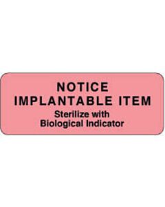Label Paper Permanent Notice Implantable 3" x 1", 1/8", Fl. Pink, 1000 per Roll