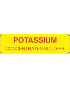 Communication Label (Paper, Permanent) Potassium Concentrated 2 7/8" x 7/8" Yellow - 1000 per Roll