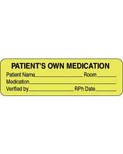 Communication Label (Paper, Permanent) Patients Own 2 7/8" x 7/8" Fluorescent Yellow - 1000 per Roll