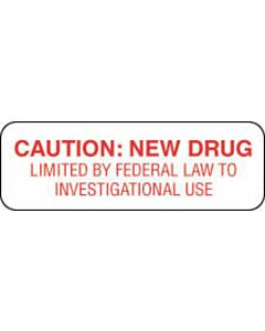 Communication Label (Paper, Permanent) Caution: New Drug 1 1/2" x 1/2" White - 1000 per Roll