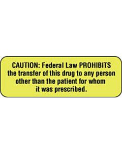 Communication Label (Paper, Permanent) Caution: Federal Law 1 1/2" x 1/2" Fluorescent Yellow - 1000 per Roll