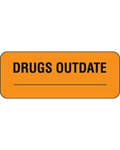 Communication Label (Paper, Permanent) Drugs Outdate 2 1/4" x 7/8" Fluorescent Orange - 1000 per Roll