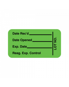 Lab Communication Label (Paper, Permanent) Date Recd ___  1 5/8"x7/8" Light Green - 1000 per Roll