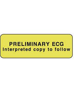 Label Paper Permanent Preliminary ECG 1 1/2" x 1/2", Fl. Yellow, 1000 per Roll