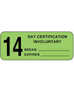 Label Paper Permanent 14 Day Certification  2 1/4"x7/8" Fl. Green 1000 per Roll