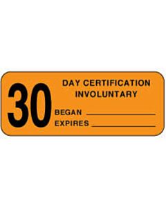 Label Paper Permanent 30 Day Certification  2 1/4"x7/8" Fl. Orange 1000 per Roll