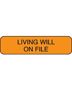 Label Paper Permanent Living Will On File, 1 1/4" x 3/8", Fl. Orange, 1000 per Roll