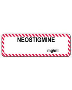 Anesthesia Label (Paper, Permanent) Neostigmine mg/ml 1 1/2" x 1/2" White with Fluorescent Red - 1000 per Roll