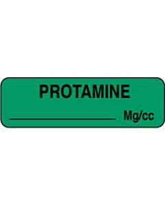 Anesthesia Label (Paper, Permanent) Protamine mg/ml 1 1/4" x 3/8" Green - 1000 per Roll