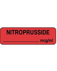 Anesthesia Label (Paper, Permanent) Nitroprusside mcg/ml 1 1/4" x 3/8" Fluorescent Red - 1000 per Roll