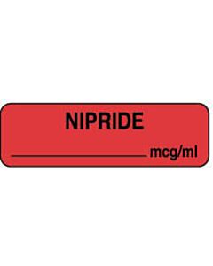 Anesthesia Label (Paper, Permanent) Nipride mcg/ml 1 1/4" x 3/8" Fluorescent Red - 1000 per Roll