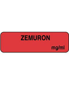 Anesthesia Label (Paper, Permanent) Zemuron mg/ml 1 1/4" x 3/8" Fluorescent Red - 1000 per Roll