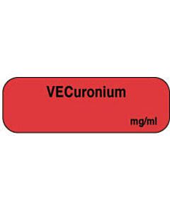 Anesthesia Label Tall-Man Lettering (Paper, Permanent) Vecuronium mg/ml 1 1/2" x 1/2" Fluorescent Red - 1000 per Roll