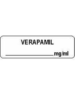Anesthesia Label (Paper, Permanent) Verapamil mg/ml 1 1/4" x 3/8" White - 1000 per Roll